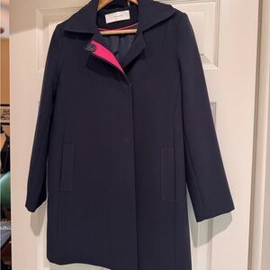 Tahari Women's Navy Pea Coat with Pink Lining Size S